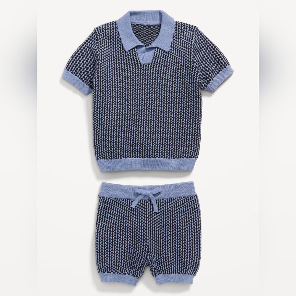 Old Navy Printed Sweater-Knit Polo Shirt and Shorts Set
